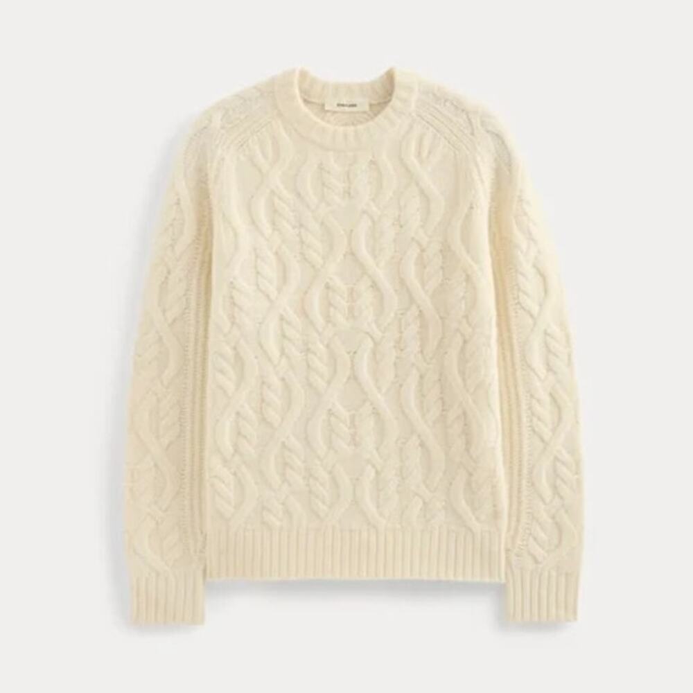 Everlane Cable Knit Crew in Luxe Merino Men's L Bone Cozy Chunky Sweater Grandpa